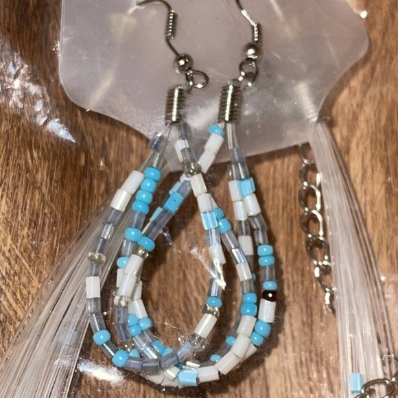 Boho Necklace & Earring Set NEW Small Bead Multi Strand Multi-Color Silver Tone - Picture 4 of 10